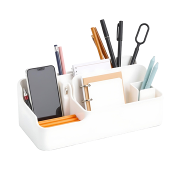 A desk nameplate and organizer
